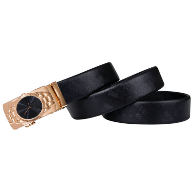 

New Fashion Mens Genuine Leather Black Belt Gold Automatic Buckle Belt Plus Size 110cm-160cm