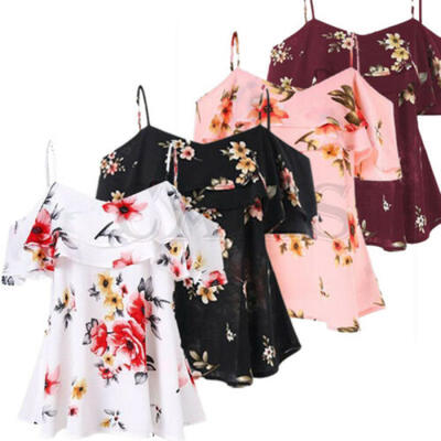 

Womens Floral Chiffon Tank Tops Vest Sling Summer Casual Sleeveless T-Shirt