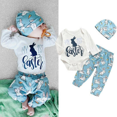 

My 1st Easter Toddler Baby Boy Girl Romper BodysuitPants Hat Outfits Clothes