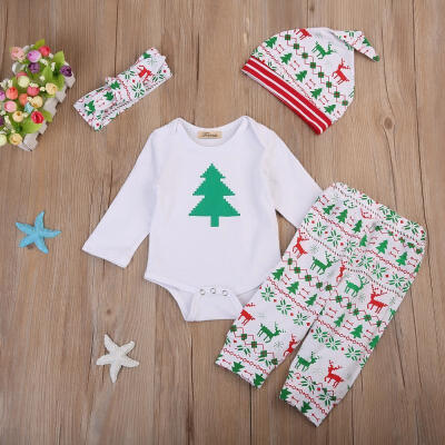 

Cute 4pcs Infant Baby Boys Girls Christmas Romper Pants Hat Outfits Set