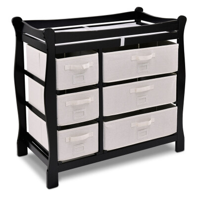 

Sleigh Style Baby Changing Table Diaper 6 Basket Drawer Storage Nursery-Black