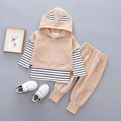 

Toddler Kids Baby Boy Girls Hooded Stripe T-shirt TopsPants Clothes Set Outfits