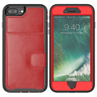 

MOONCAE Apple iPhone X Three Anti-Leather Card Holder Series - Red
