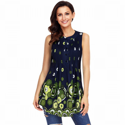 

Round neck sleeveless floral print vest bohemian smock