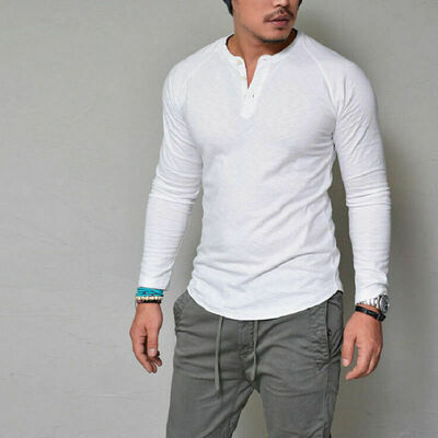 

Fashion Mens Slim Fit V Neck Long Sleeve Muscle Tee T-shirt Casual Tops Blouse