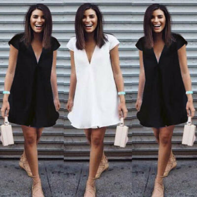 

Summer Womens Loose V Neck Chiffon T Shirt Short Sleeve Casual Tops Blouse Dress