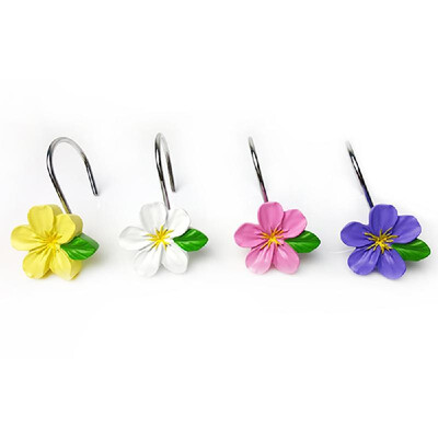 

Shower Curtain Hooks Flower Decorative Bath Curtains Hooks Rings Rustproof Metal Bathroom Curtains Hooks for Shower Rods