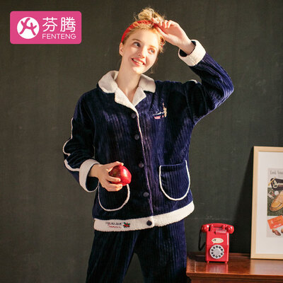 

Fenton coral fleece can be worn outside ladies pajamas 2018 autumn&winter new parent-child personality can be worn outside cardigan jade rabbit long-sleeved home service F98941246 Baolan female XXL