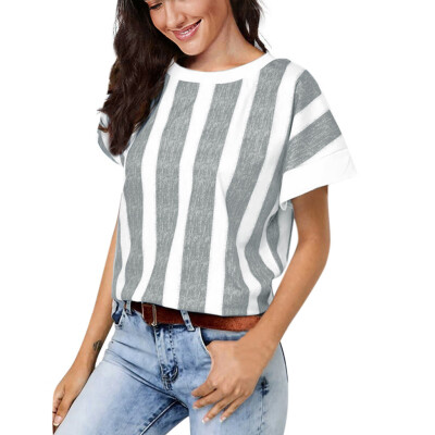 

Nomeni Women Casual Short Sleeve Striped Print O-Neck Tops Blouse T-Shirt Tops