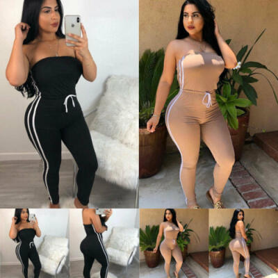 

Women Ladies Clubwear Strapless Bodycon Gym Yoga Jumpsuit Romper Trousers Tops