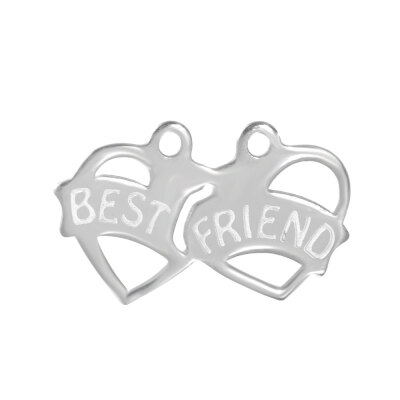 

304 Stainless Steel Pendants Heart to Heart Word Best Friend Stainless Steel Color 16x28x1mm Hole 2mm