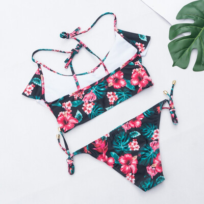 

Saidsome Womens Two Piece Print Ruffles Sexy Split Swimsuit Bikini Swimsuit Beachwear