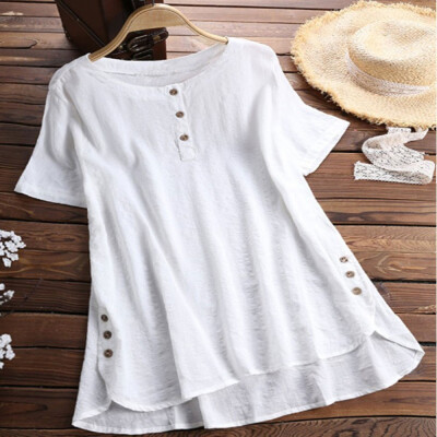 

Women Plus Size Summer Blouse Tunic Holiday Ladies Cotton Linen T-shirt Tops