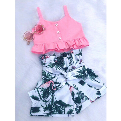 

Cute Flamingo Toddler Baby Girls Vest Crop Tops Short Pants 2Pcs Outfits Clothes