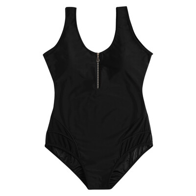 

Scoop Neck Backless Padded Spliced Mesh Zipper Plus Size Women Swimsuit