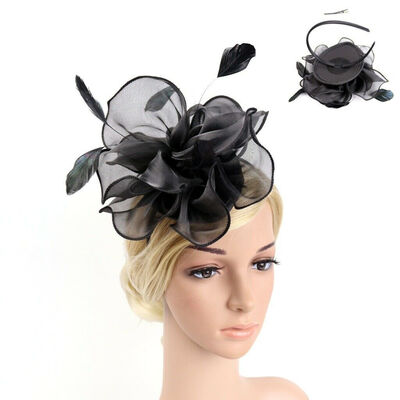 

Womens Fascinator Cocktail Hat Headband Church Wedding Large Tulle Flower Hat