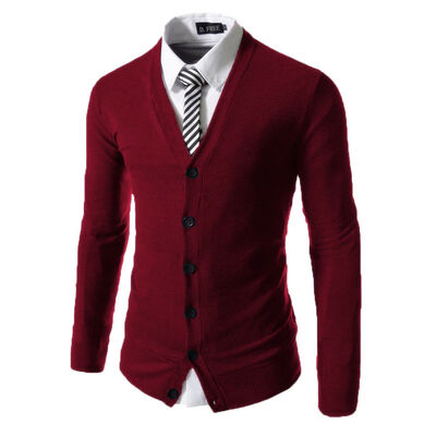 

Mens Casual Slim Fit Knit V-Neck Cardigan Stylish Sweater Coat Jacket Tops New