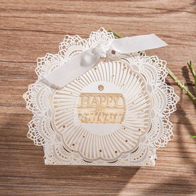 

FUNNYBUNNY White Lace Temptation Cut Wedding Favour Boxes Party Gift Candy Bags & Ribbons