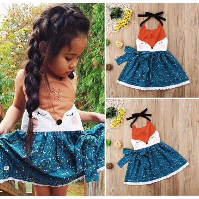 

Fashion Girls Fox Dress Toddler Kids Halter Cartoon Summer Party Dress Sundress