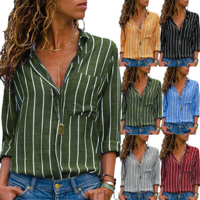 

Summer Womens Chiffon Loose Blouse Long Sleeve T-Shirt Casual Button-up Shirt