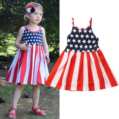 

Kids Baby Girls Toddler 4th Of July Star Dress Clothes Sundress Casual Dresses