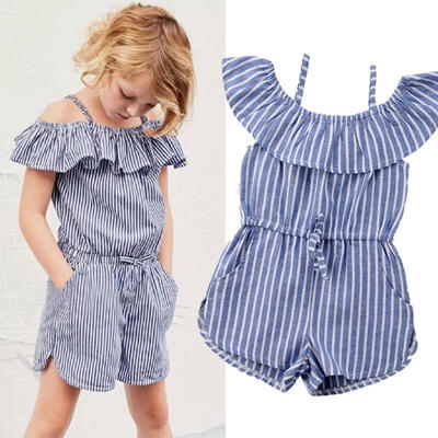 

Summer Toddler Kids Baby Girls Stripe Off Shoulder Rompers Jumpsuits Playsuit
