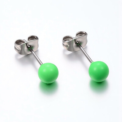 

304 Stainless Steel Spray Painted Stud Earrings Round LightGreen 17x6mm Pin 08mm 12pairscard