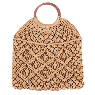 

Tailored New Cotton Rope Mesh Bag Hand Woven Hollow Handbag Retro Shoulder Bag Straw Bag