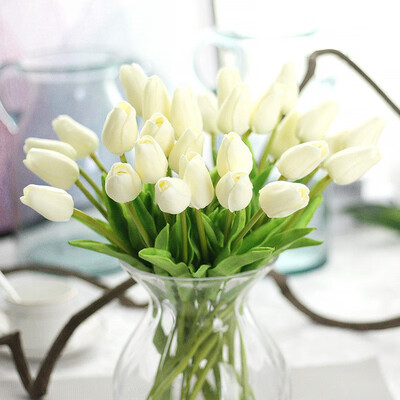 

FUNNYBUNNY 4pcs Artificial Flowers Tulips Wedding Bouquets Flowers PU Tulips Flowers Arrangement Bouquet Home Party WeddingDecor