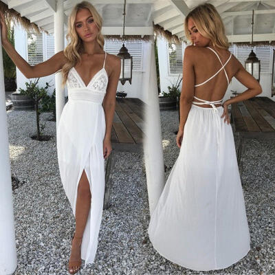 

Women&39s Lace Long Backless Evening Cocktail Party Summer Beach Dress Sundress