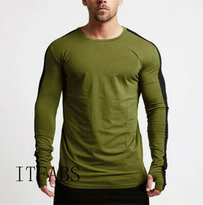 

New Fashion Mens Slim Fit Striped Long Sleeve Muscle Tee T-shirt Tops Shirts