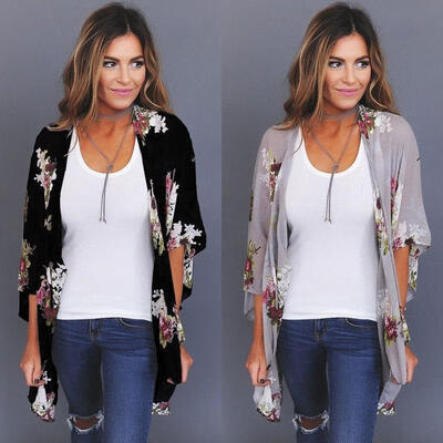 

Women Floral Loose Shawl Vintage Kimono Cardigan Boho Chiffon Coat Jacket Blouse