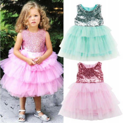 

Sleeveless Toddler Kids Girls Sequin Tulle Pageant Party Formal Dress Dresses