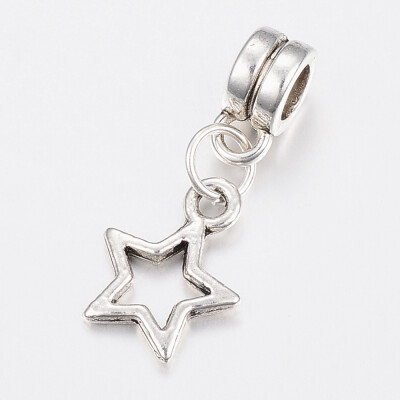 

Tibetan Style Alloy European Dangle Beads Large Hole Pendants Cadmium Free & Lead Free Star Antique Silver 24mm Hole 4mm