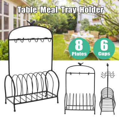 

Mug Stand Coffee 6 Cup Holder Dish 6Plates Storage Tray Rack Organizer Hanger