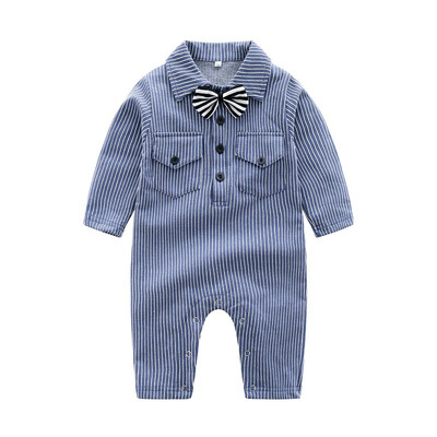

Unisex Baby 1 Piece Stripe Long Sleeve Romper Jumpsuit with Bowtie