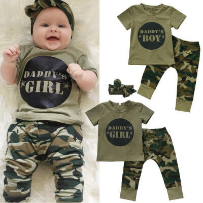 

Newborn Baby Boy Girl Camo T-shirt Tops Pants Outfits Set Clothes 0-24M Cotton Casual Short Sleeve Kids Sets