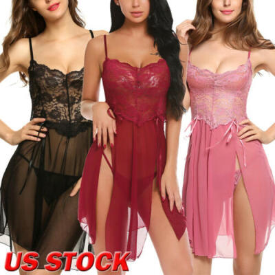 

Women Sexy Lingerie Black Lace Dress G-string Underwear Babydoll Sleepwear Sets