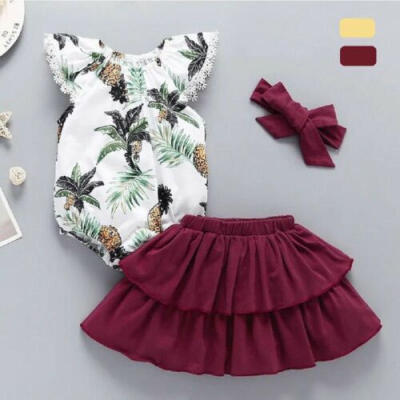 

3Pcs Infant Baby Girl Clothes Ruffle Sleeve Floral Romper Tutu Dress Outfit Set