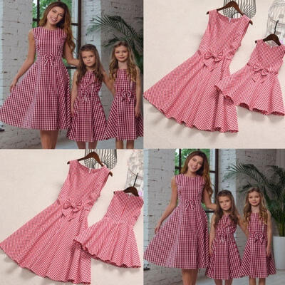 

Mother&Daughter Clothes Bowknot dress Family Matching Outfits Pleated Girls