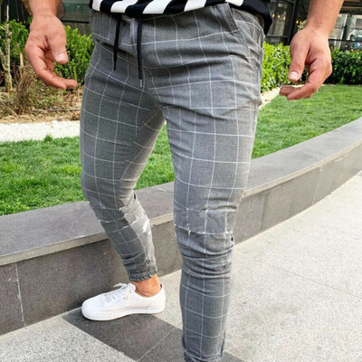 

Fashion Mens Plaid Twill Jogger Pants Urban Hip Hop Harem Casual Trousers Slim