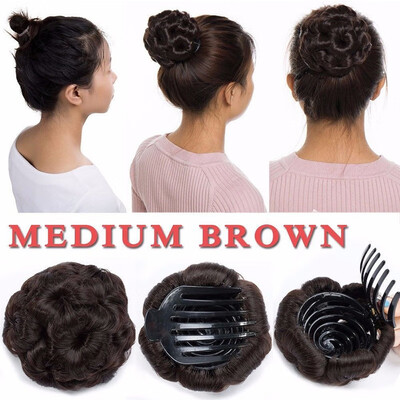 

Elegant Chignon Clip in Hair Bun Extension Donut Claw Jaw Updo Synthetic Combs Curly Weave Hair Scrunchies