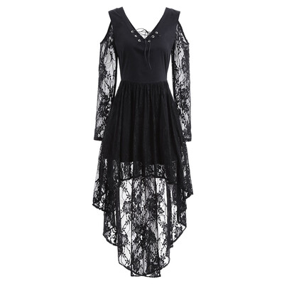 

Lace Long Sleeve Open Shoulder High Low Dress