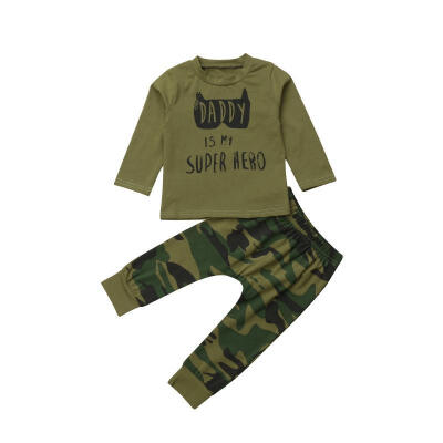 

Baby Boy Girl Camouflage Long Sleeve T-Shirt Tops with Daddy is Hero PrintGreen Long Pants Outfit Casual Outfit