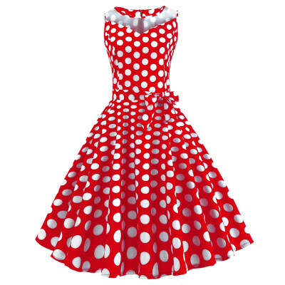 

Hepburn Vintage Series Women Dress Spring And Summer Grenadine Stitching Dot Design Sleeveless Belt Retro Corset Dress