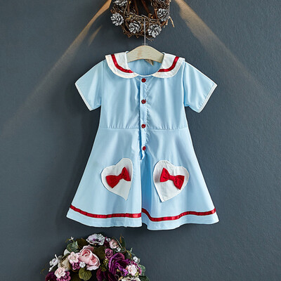 

Kid Baby Girl Short Sleeve Heart Sailor Collar Bow Princess Dress Clothes