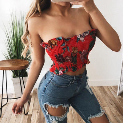 

Women Sexy Striped Crop Top Bustier Tube Crop Tank Top Cami Tops Vest Blouse