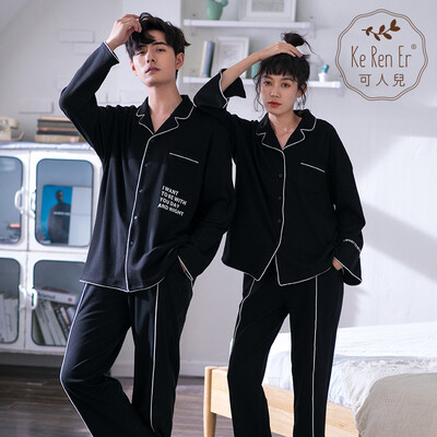 

Can children spring&autumn couple pajamas cotton casual mens cardigan home clothes long-sleeved womens cotton home service suit womens black