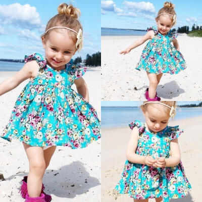 

Cute Toddler Baby Girl Summer Ruffle Floral Dress Sundress Briefs Outfits Set