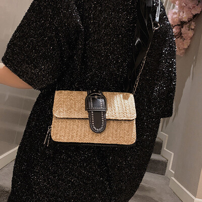 

Tailored Women Fashion Summer Beach Wild Chain Messenger Shoulder Bag Solid Weaving